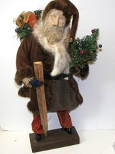 Antique 1940s Primitive Hand Carved Wood SANTA Clause Figure w Tree 24