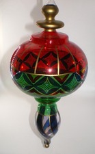 Vintage Venetian Hand Blown & Hand Painted Finial Glass Christmas Ornament 9