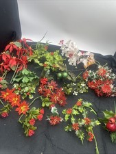 LOT Vintage MCM Plastic Poinsettia Holly Picks Holiday Decor Christmas Floral picture