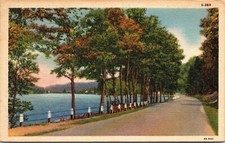 Lake Mountains Old Country Rd Linen Postcard PM Poynette WI Cancel WOB Note VTG picture
