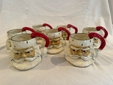 Vintage 1951 Riddell Pottery Santa Claus Face Mugs Painted Ceramic Set of 7 picture