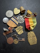 lot of vintage 60s 70s brass medals pins picture