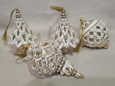 4 VINTAGE LENOX FLORENTINE & PEARL 24 KT GOLD CHRISTMAS PORCELAIN ORNAMENTS picture