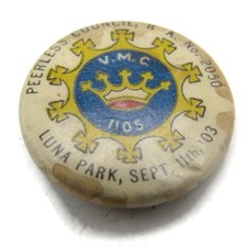 Vintage 1903 Peerless Council Luna Park Fraternal Celluloid Pin picture