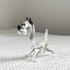 Vintage Hand Blown Art Glass Dog Figurine, Mini Clear Glass Black Eyes Nose Ears picture
