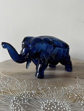 Vintage Cobalt Blue Indiana Glass Elephant Figurine Candy Trinket Dish W Lid picture