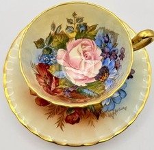 Vintage Aynsley England Bailey Cabbage Rose Signed Cup & Saucer; Teacup picture