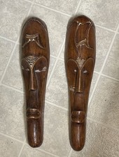 African Fang Masks Antique Vintage Hand Carved 17” picture