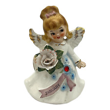 Vintage Antique MCM Lefton January Birthday Girl Angel Figure Carnation 6224 picture