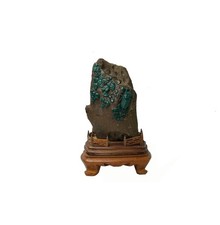 Vintage Naturalistic Scholar Rock Sculpture Dark Green Stone Cicada Accent GB898 picture