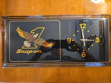 Vintage Snap-on Tools Bald Eagle WALL CLOCK Garage Shop Lacquered Wood 23”x 11”  picture
