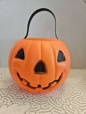 Vintage A.J. Renzi 2-Sided Halloween Blow Mold Pumpkin/Witch Candy Pail Bucket picture
