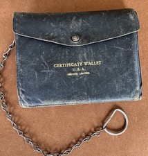 Vintage 1940s Black Leather Merchant marine wallet with Crew Pass Wallet chain picture