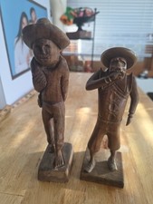 Vintage Two Carved Wooden Folk Art Sculpture of a Man 8.5