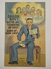 Military Sailor Boy Good Luck Postmarked 1944 Bridgeport Conn Vintage Postcard picture