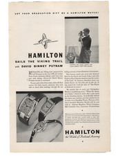 Vintage Hamilton Watch Print Ad 1932 David Binney Putnam Sails The Viking Trail picture