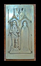 Vintage English Medieval Monumental Brass Reproduction Plaque Sir Simon & Lady F picture