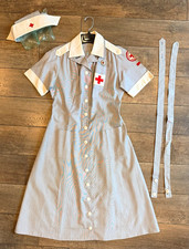 Red Cross Volunteer Nurse RN 1950’s Vintage Uniform Dress Nurse Hat Cap Belt picture