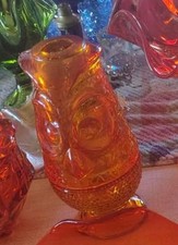 Beautiful Vintage Viking Glass Co. Owl Fairy Lamp In Persimmon picture