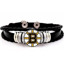 Boston Bruins Unisex Black Leather Hockey Bracelet Gift D14 picture