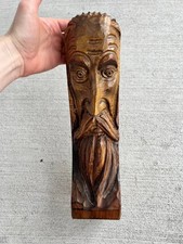 Vintage Hand Carved Wooden Bearded Man Sculpture Folk Art Figure 13.5” picture