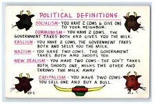 c1940's Political Definitions Cow Humor Socialism Communism Capitalism Postcard picture