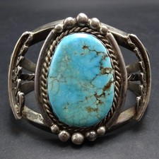 Classic Old 1960s BLUE TURQUOISE Sterling Silver Cuff BRACELET Vintage PAWN picture