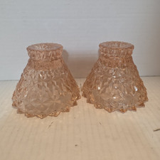 2 VTG Jeannette Glass Co. Holiday Pink Diamond Candlesticks 1930's picture