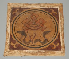 Real Rare Nice Tibet 19th Century Old Antique Buddhist Thangka Shrivatsa Shankha picture