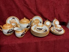 Vtg 1920-1940 Japan Lusterware Tea Set, Lake House & Swan, 20 Pieces Iridescent picture