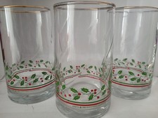 Vintage 1983 Arbys Christmas Collection Holly Berry Glasses Gold Rim Set of 3 picture
