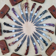 Set of 20 Custom Handmade Damascus Steel Mix Resin Handle Folding & Pocket Knife picture