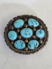 Vintage Navajo Tommy Moore Sterling silver turquoise cluster Belt buckle lds1016 picture
