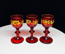 Set of 3 Vintage Miniature Red Gold Trim Stemware Size: Approximately: 2.75