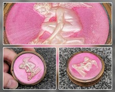 Antique 1920s Dubarry Powdrette Compact Pink Guilloche Cherub Art Deco Vintage picture