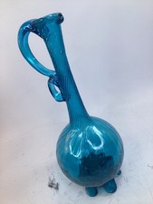 14.5” Vintage mid century modern empoli glass pitcher Italy twisted 1960s blue picture