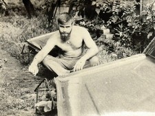 Young Man Shirtless Bearded Portrait Soviet Vintage Snapshot Photo 1980s USSR picture