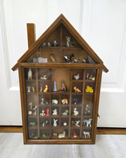 House-Shaped Wood Antique Display Cabinet Shadow Box, Glass Door, 48 Mini Figure picture