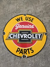 VINTAGE WE USE GENUINE CHEVROLET PARTS PORCELAIN SIGN 12