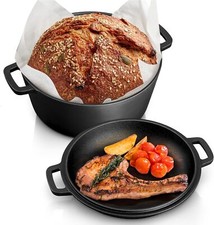 5QT Dutch Oven Pot With Lid, 2-in-1 Pre-seasoned Cast Iron Dutch Oven Stock Pot picture