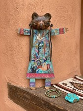 Vintage Mexican Cat Guardian Figure Nahua Guerrero Leather 18 in picture
