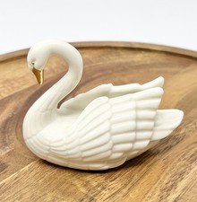 Vintage Lenox Ivory Swan Figurine 24K Gold?Accent Place Card Holder/Cake Topper picture