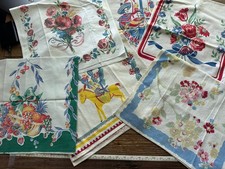 Vintage Lot 6 Linen Cotton Tea Dish Towels Floral Prints Cannon AS FOUND picture