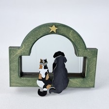 RARE Vintage 1996 Judy Rand Handcrafted Wall Art Mirror Cat Dog Reflections 7x8 picture