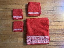 VINTAGE Land’s End Coming Home Nordic Snowflake Towel Set 4 Piece Red picture