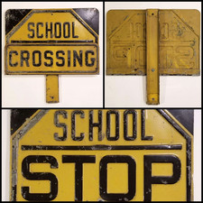 1940s-50s Original Mechanical School Crossing STOP Sign Vintage - Video Demo picture