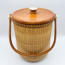 Vintage Handmade Nantucket Basket Ice Bucket Signed Mary Jane Smith Wooden Lid picture