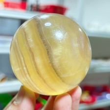 1.08LB Natural Yellow Fluorite Quartz Sphere Crystal Magic Ball Healing G7714 picture