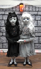 Haunted Living 3 ft Animated Creepy Twin Sisters TWINS ANIMATRONIC PROP NEW picture