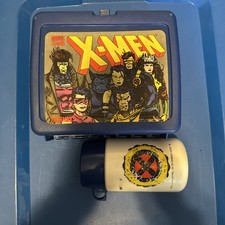 New/Vintage 1994 X-MEN Marvel THERMOS Plastic Lunch Box + Original Thermos. picture